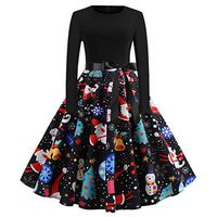 Christmas SFE Womens Plus Size Print Dress Santa Party Cocktail Swing Dresses (Colourful, Medium)