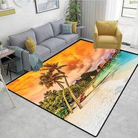 Bigdatastore Beach Animals Girls Rooms Nursery Decor Mats, Mountain Beach and Palm Trees Golden Clouds at Sunset Romantic View Image, Easy Maintenance Area Rug Living Room Bedroom Carpet(5'x 8')