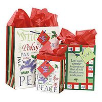 Peace Theme Gift Bag with Package of Red Tissue Paper Large Size 10 1/2" x 12 3/4"