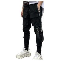 Men Streetwear Hiphop Punk Harem Pants Jogger Sport Sweatpants Elastic Waist Slim Fit Cargo Trousers (XXXL, Black)