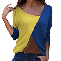 NEARTIME Women Tops, Fashion Sexy Autumn Patchwork Casual Block Blouse O-Neck Long Sleeve Loose T-Shirt