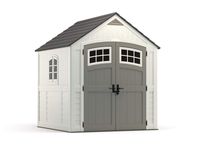 Suncast BMS7790D Outdoor Storage for Backyard Tools and Accessories All-Weather Resin Material, Transom Windows and Shingle Style Roof, Vanilla and Stoney