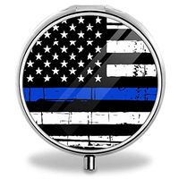 Travel Pill Case for Purse, 3 Compartments, Travel Pill Organizer Portable Pill Box Pill Holders for Traveling (Blue Line American Flag)