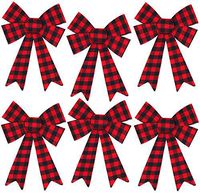 Iconikal 5-Loop Red Buffalo Plaid Flannel Bows 9 x 12-Inch, 6-Pack