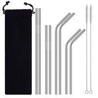 SUJING Stainless Steel Drinking Straws Reusable Metal Drinking Straws Reusable Replacement Metal Straws With Cleaning Brushes Set