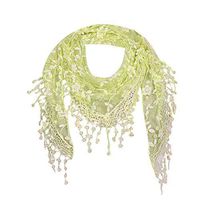 Coupondeal Women Lace Sheer Floral Scarf Shawl Wrap Tassel Scarf(Green)