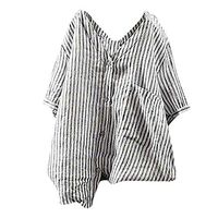 Clearance! Womens Casual Striped Flare Sleeve Top Loose Button Up Pullover T Shirt Tunic Top Blouse Plus Size S-5XL (Black, 2X-Large)