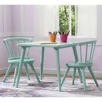Caden Strong and Sturdy Easy to Assemble Activity Table and Chair Set in Aqua, Features Spacious Square Tabletop and Two Coordinating Chairs