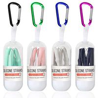 4 Pcs Silicone Straws with Case, FineGood 9.8" Collapsible Portable Drinking Straws Reusable Folding Straws for 20 30 oz Tumbler with Cleaning Brush & Carabiner - Pink, Green, Gray, Dark Blue