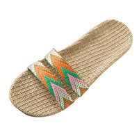 Women's Slippers Flax Cross House Shoes Indoor Breathable Outdoor Sandals Lightweight Bohemian Indoor Slippers Orange