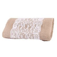 uxcell Wedding Party Home Decor Jute Hessian Burlap Lace Tablecloth Runner 108cm x 30cm