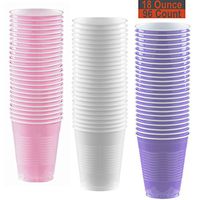 18 oz Party Cups, 96 Count - Light Pink, White, Lavender - 32 Each Color