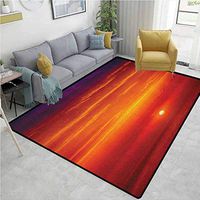 Ocean Geometric Floor Comfort Mats, Sunrise over The Sea in Morning Shoreline Natural Waterscape View Scene Print, Easy Maintenance Area Rug Living Room Bedroom Carpet(3'x 5') Orange Red Purple