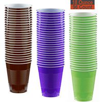 18 oz Party Cups, 96 Count - Brown, Purple, Lime Green - 32 Each Color