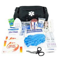 LINE2design Emergency Fire First Responder Kit - Fully Stocked First Aid Rescue Trauma Bag - EMS EMT Paramedic Complete Lifeguard Medical Supplies for Natural Disasters - Black