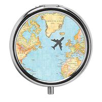 Pill Box Pocket, Medicine Tablet Holder Organizer Case for Purse, Push Button Metal Pill Case - Map