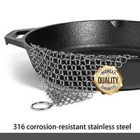 Fniise Cast Iron Cleaner Chainmail Scrubber Pan Scraper 8"x6" Premium 316L Stainless Steel for Cast Iron Skillets Grill Pans Cookware Pans