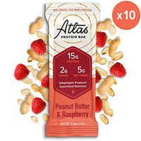 New! Atlas Protein Bar - Keto Friendly, Peanut Butter Raspberry (10-Pack) — Grass Fed Whey, Low Sugar, Clean Ingredients, Gluten Free, Soy Free, and GMO Free