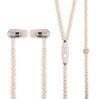New Fashion Women Girl Rhinestone Jewelry Design Pearl Necklace Earphones,Super Bass HIFI Wired Earbuds Headphones with Mic Stereo Sound Music Earpiece for IOS and Android Smartphone (pink)