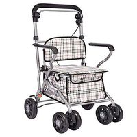 Folding Walker Standard Walker Folding Roller Aluminum Height Adjustable With Disabled Handbrakes for The Elderly Shopping Seats and Baskets