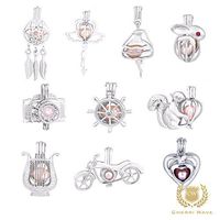 Cherri Wave 10 Pieces White Gold Plated Pearl Bead Cages Pendants for Jewelry Making/Essential Oil Scent Diffuser Locket Pendants