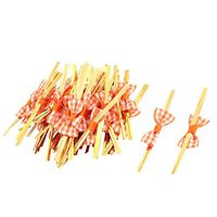 uxcell Plaid Print Gift Bowknot Design Candy Cookie Bag Packing Twist Tie 40pcs Orange
