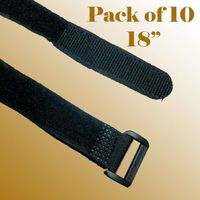 Pack of 10 18" Black Hook and Loop Fastener Cable Tie Down Straps Reusable Cord Hook & Loop Cord Cable Speaker Power Cord Straps Tie Down