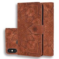 JUNXI Phone case Phone Cover Calf Pattern Double Folding Design Embossed Leather Case with Wallet & Holder & Card Slots for Xiaomi Redmi Note 6 / Note 6 Pro(Black) Multifunctional (Color : Brown)