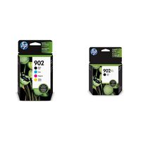 HP 902 Black, Cyan, Magenta & Yellow Ink Cartridges, 4 Cartridges (T6L98AN, T6L86AN, T6L90AN, T6L94AN) & 902XL Black Ink Cartridge (T6M14AN)