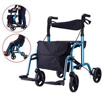 GJNWRQCY Lightweight Folding Rollator Walker, Dual Safety Brake, Adjustable Height, 4 Wheels Mobility Aids with Cane Tray & Storage Bag