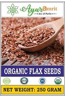 Ayuramrit USDA Organic Certified Premium Raw Organic Whole Un-Roasted Flax Seeds 250 Grm