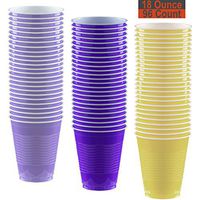 18 oz Party Cups, 96 Count - Lavender, Purple, Light Yellow - 32 Each Color
