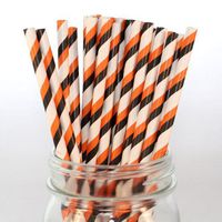 Halloween Orange and Black Double Striped, Vintage Paper Drinking Straws 25 Ct. - Twilight Parties
