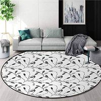 Grey Carpet Gray Round Area Rug,Contemporary Graphic of Fall Autumn Leaves and Branches Simple Pure Shabby Chic Art Pattern Floor Seat Pad Home Decorative Indoor Diameter-47 Inch,Gray White