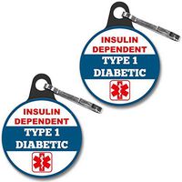 Insulin Dependent Type 1 Diabetic Medical Alert Tag 2pcs Zipper Pull Charm 1.25 inches for Bag, Backpack