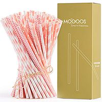 MOGOOS Paper Straws Bulk, Pink White Biodegradable Juice Drinking Straws 7.75 inches for Birthday,Celebrations,Wedding, Bridal/Baby Shower Favors Decorations, Pack of 100