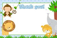 30 Blank Thank You Cards Blue Jungle Baby Boy Shower or Birthday Monkey Lion Elephant + 30 White Envelopes