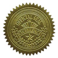 Self-Adhesive Embossed Seals, 2 Dia, Official Seal of Excellence, Gold, 100/PK"