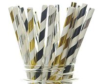 Black, Gold & Silver Party Straws - 25 Pack - Graduation Party Supplies, High School or College Graduation, New Year Party Supplies, Paper Drinking Straws, Ball Drop Countdown Decorations