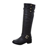 Dainzuy Women's Knee High Boots Fashion Over The Knee Wide Calf Low Block Heel Winter Riding Boots with Buckle Strap Black