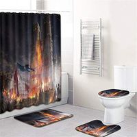 Naiflowers Bath Shower Curtain Sets 4 Piece, Bathroom Shower Curtain & Toilet Mat & Lid Cover & Non Slip Rugs Notre Dame de Paris Printing Tub Living Room Washable Bath Curtain Carpet (F)