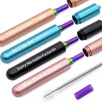 Reusable Collapsible Metal Drinking Straws - Funny Portable Straw Gift for Women, Wife, Girlfriend, Best Friend, Mom, Daughter, Sister, Coworkers - Birthday, Mother's Day, Valentines Day Gifts for Her