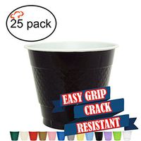 TigerChef 9 Ounce Black 25 Pack Easy Grip Plastic Party Cups Solid Color Disposable 9 Oz Plastic Cups BPA Free