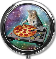 Funny cat Custom Round Black Pill Case Pocket 2.1 inches Medicine Tablet Holder Organizer Case for Purse/Three-Compartment Pill Box/Black Pill Case