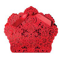 Zcargel Hot Sale Laser Cut Chinese Red Hollow Carved Wedding Favor Boxes with Ribbons Birthday Birthday Party Candy Boxes 50Pcs