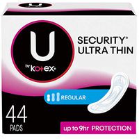 U by Kotex Security Ultra Thin Pads, Regular, Unscented, 176 Count (4 Packs of 44)