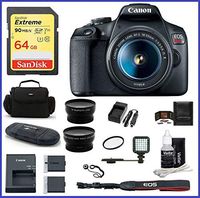 Canon EOS Rebel T7 DSLR Camera with 18-55mm Lens Travel Kit; Includes: 64GB Extreme SDXC Class 10 Memory Card + Telephoto & Wide Angle Lenses + Spare Battery + LED Light + More