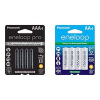 Panasonic BK-4HCCA4BA eneloop pro AAA High Capacity Ni-MH Pre-Charged Rechargeable Batteries, 4 Pack & BK-3MCCA4BA eneloop AA 2100 Cycle Ni-MH Pre-Charged Rechargeable Batteries, 4 Pack
