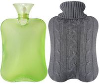 Attmu Classic Rubber Transparent Hot Water Bottle  with Knit Cover - 2 Fl Oz, Green