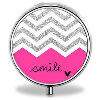 IMLONE Pill Organizer, Customized Smile Stripes Pill Boxes with 3 Components and Mirror for Travelling and Daily Needs